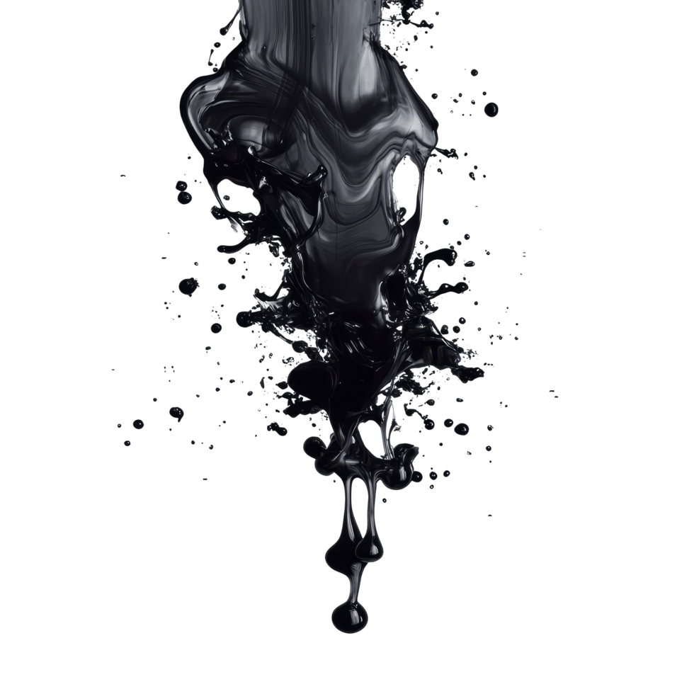 Abstract black ink splash on a transparent background with transparent accents creating dynamic contrasts, Abstract Black Ink Splash On transparent background png