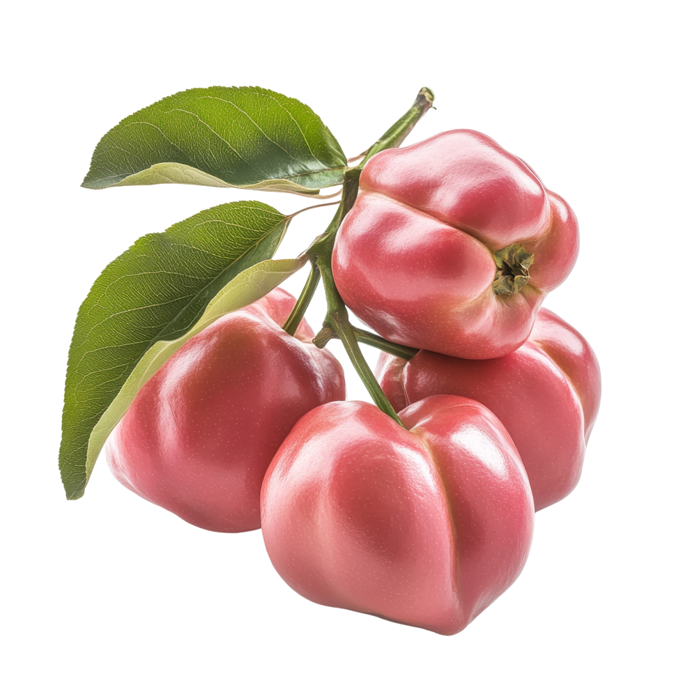 Fresh rose apples, also known as chomphu, displayed on a clean transparent background, showcasing their vibrant colors, Rose apples or chomphu on transparent background png