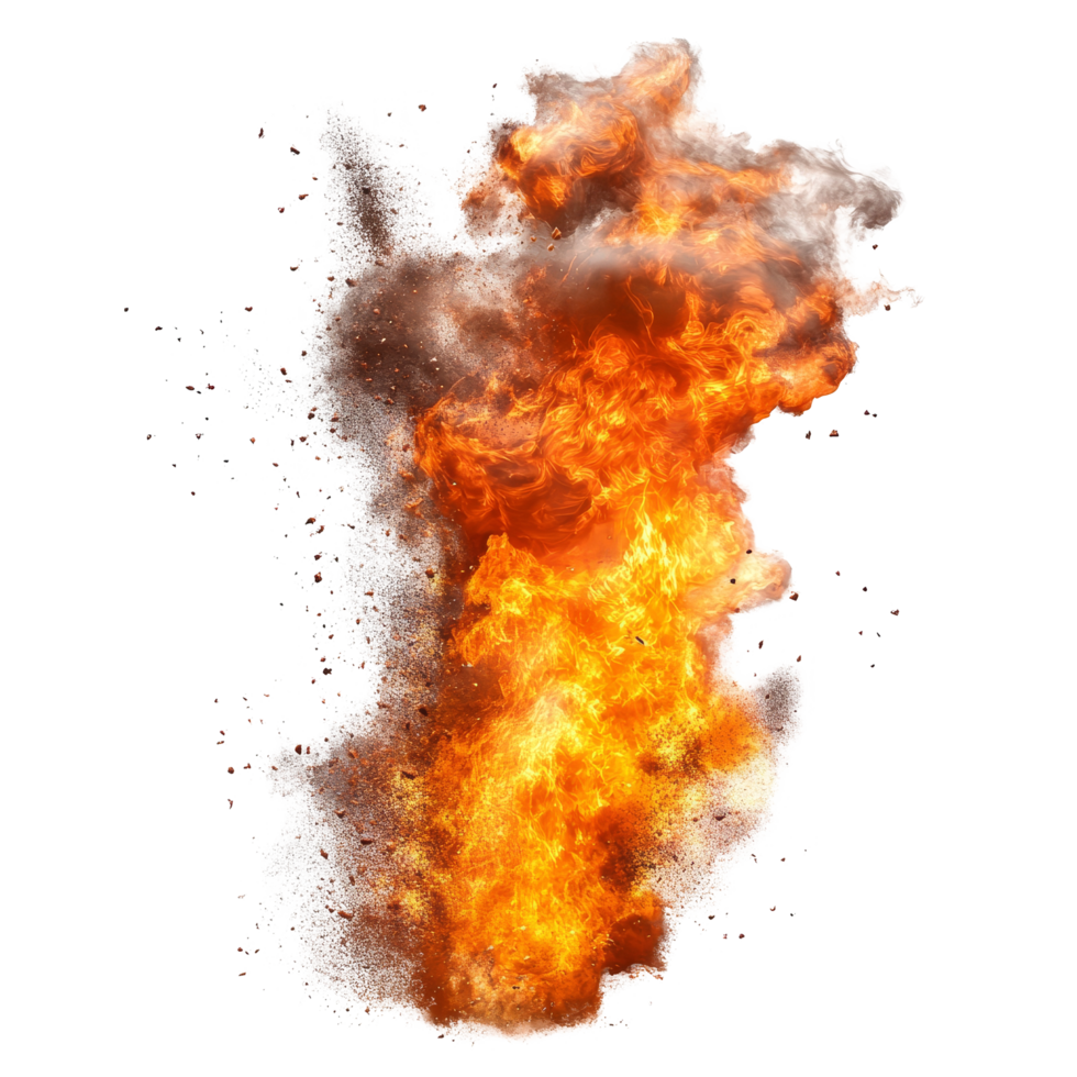 Intense explosion of fire with smoke on a transparent background creating dynamic energy and visual impact, explosion of fire on a transparent background png