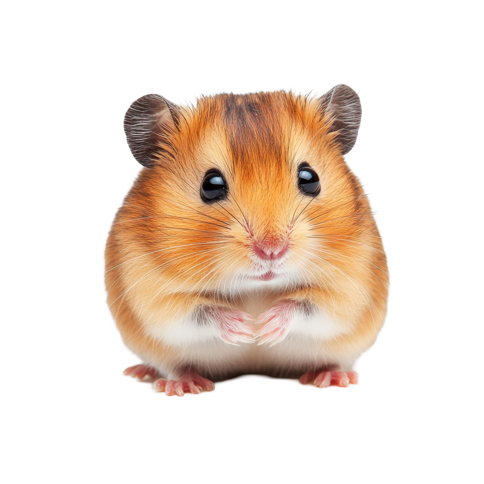 A cute hamster with a fluffy coat sitting on a transparent background with hands folded, showcasing its adorable features at playtime, Cute Hamster on transparent background png