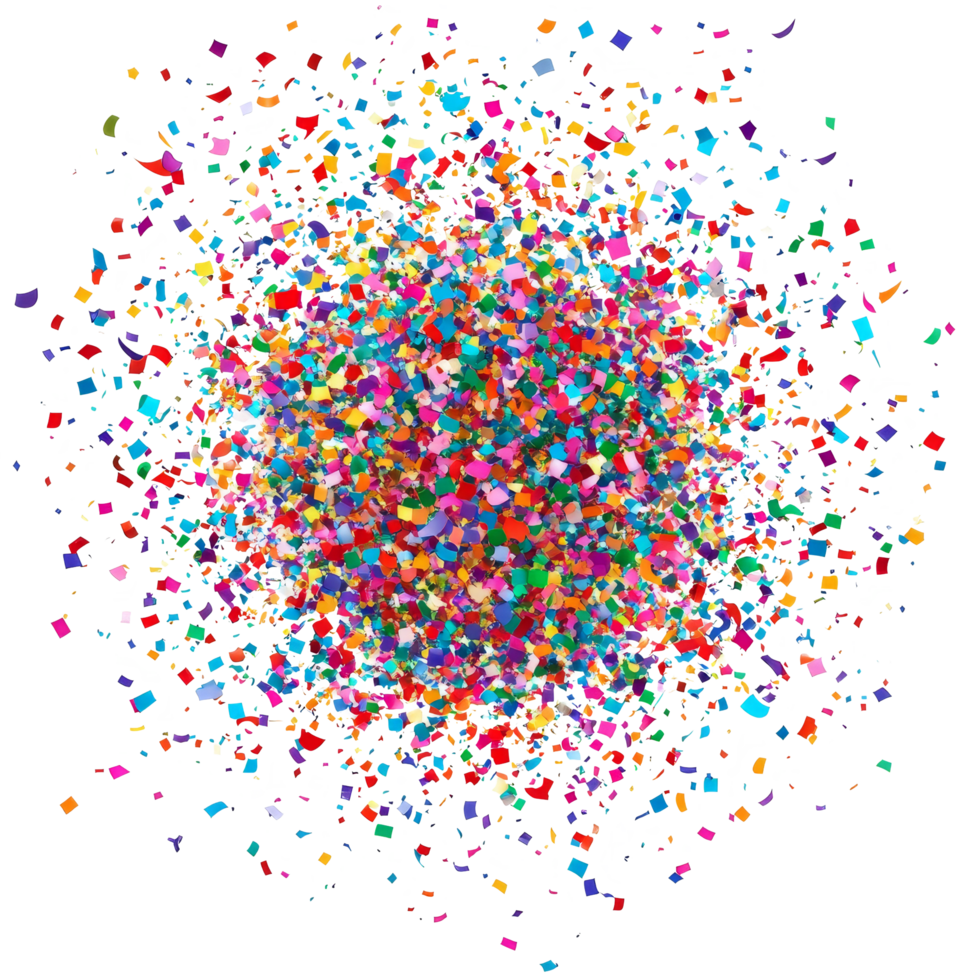 Colorful confetti bursts in various shapes, creating a festive atmosphere perfect for celebrations and gatherings at any joyful occasion, Colorful confetti bursting isolated Stock Illustration png