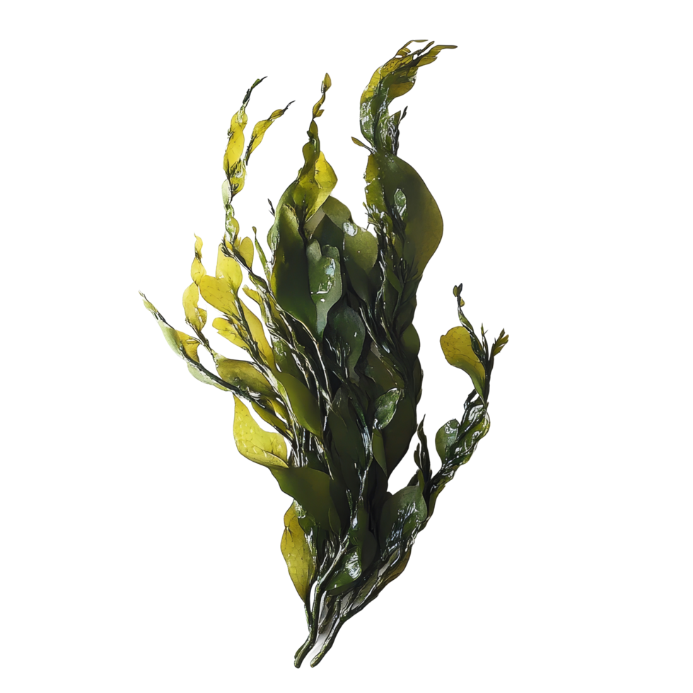 Fresh seaweed displayed against a clean transparent background, highlighting its vibrant colors and intricate textures, seaweed on transparent background png