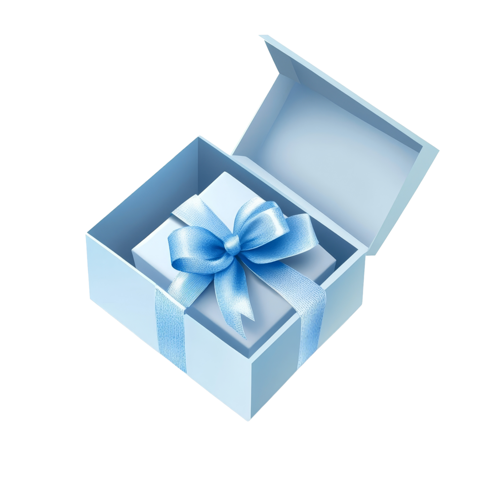 A blue gift box with a ribbon, featuring a smaller box inside for celebrations, Blue open gift box Stock Illustration png