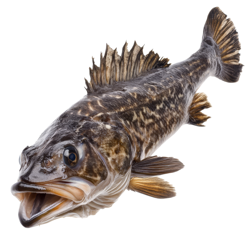Lingcod fish isolated against a transparent background showcasing its detailed features and colors, a lingcod fish isolated on transparent background png