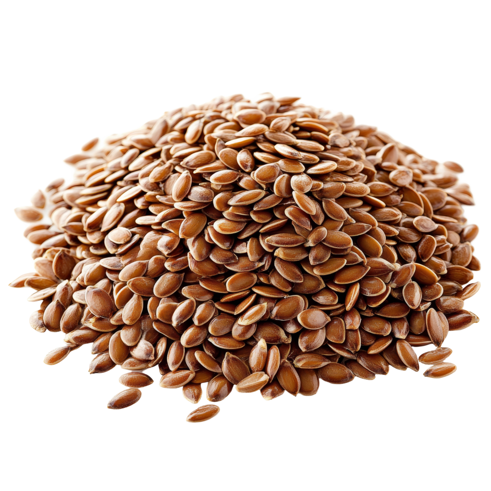 A heap of brown flax seeds isolated on a transparent background, highlighting their natural texture and shape, Flax seeds heap isolated on transparent background png