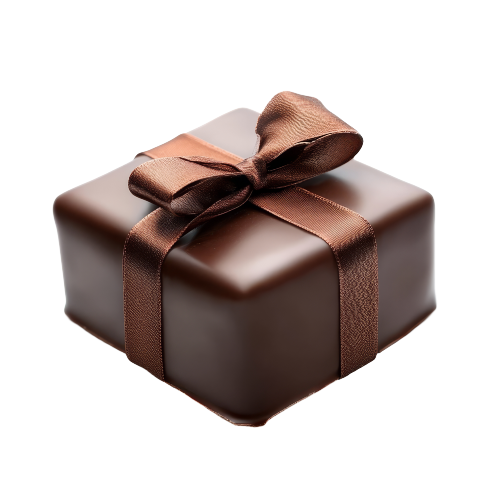 Elegant chocolate gift wrapped with a satin ribbon on a transparent background perfect for special occasions, Gift in chocolate isolated on transparent background png