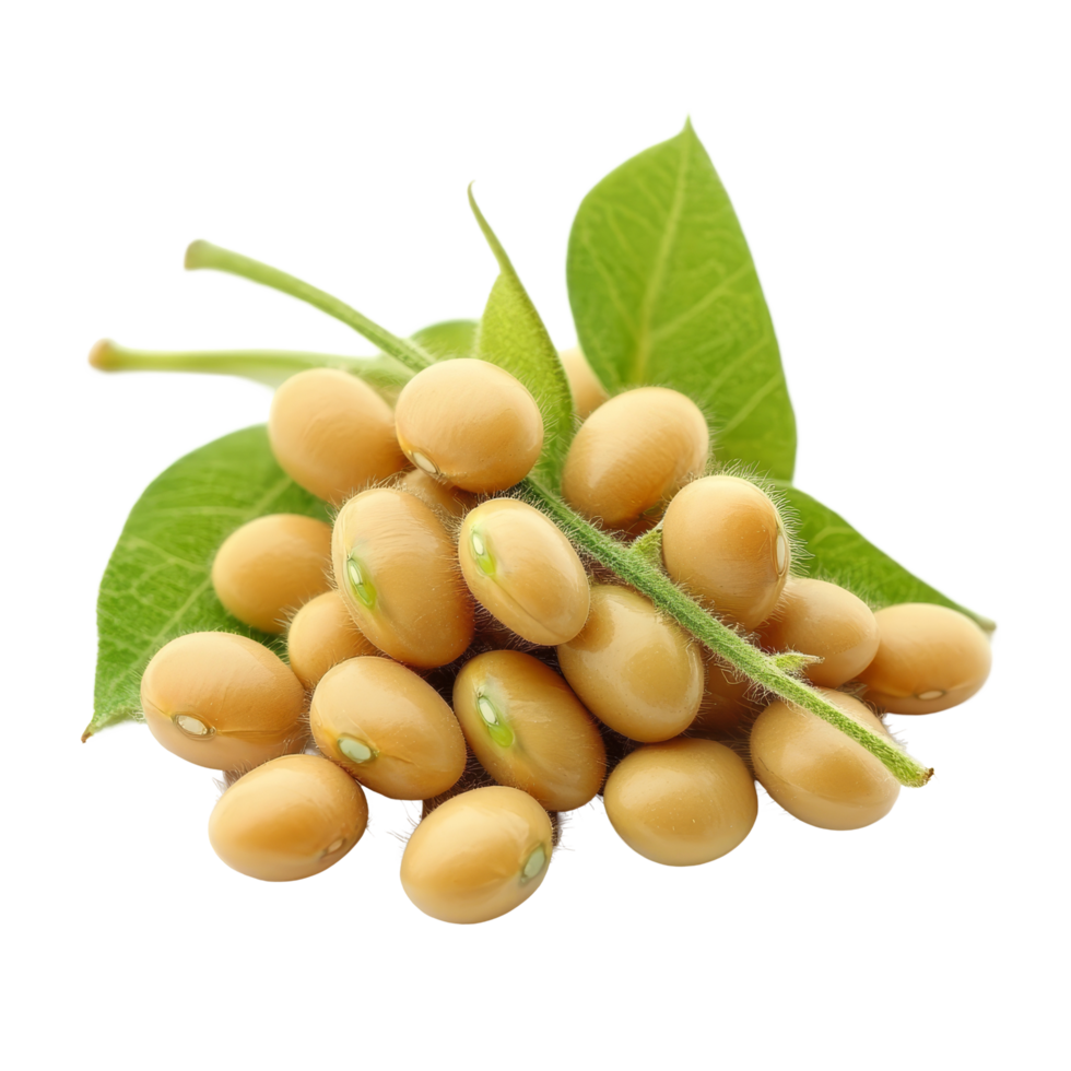 Fresh soybeans with green leaves isolated on a transparent background for culinary and agricultural purposes, Soybeans isolated on transparent background png