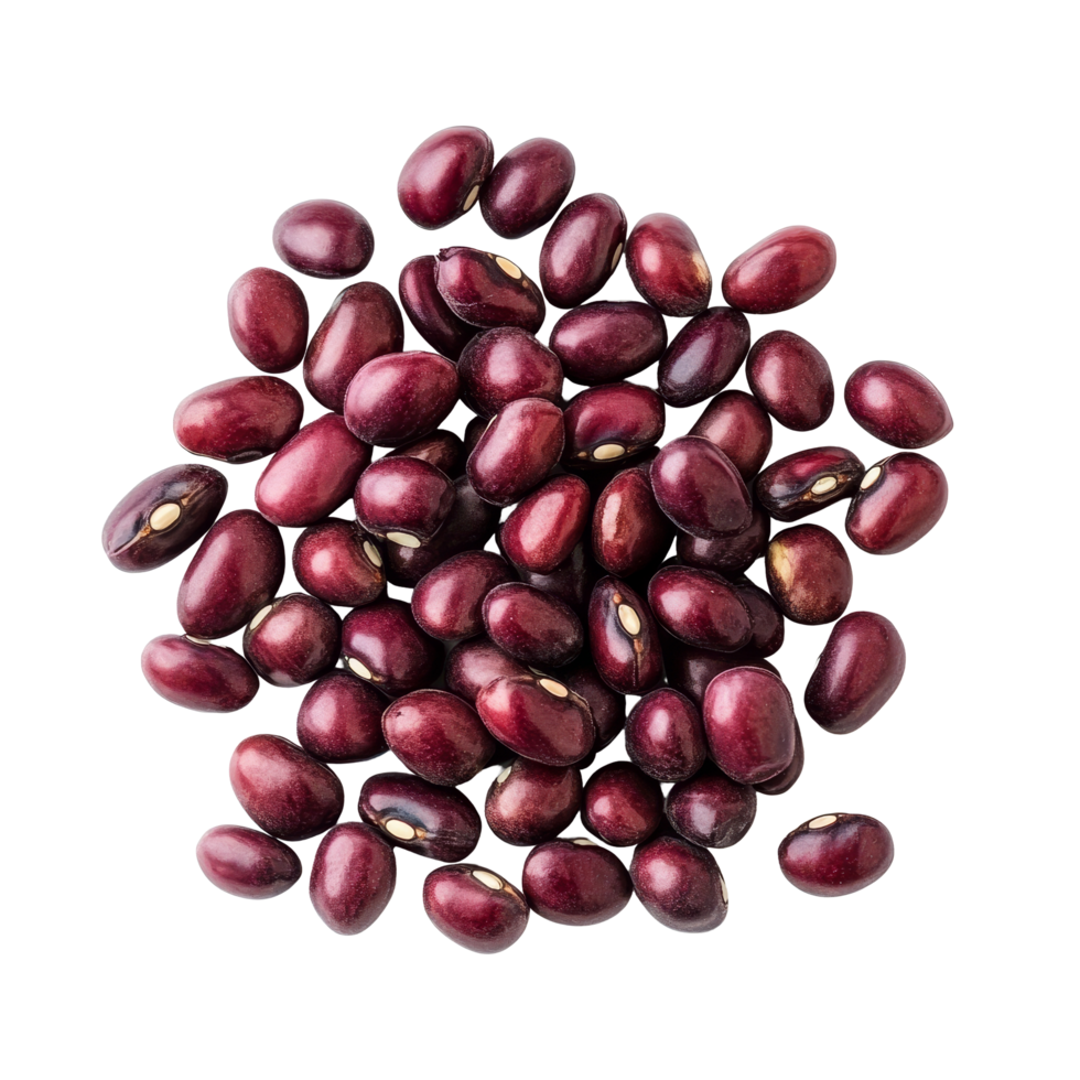 Adzuki beans piled on a transparent background showcasing their vibrant color and smooth texture, Adzuki beans isolated on transparent background png