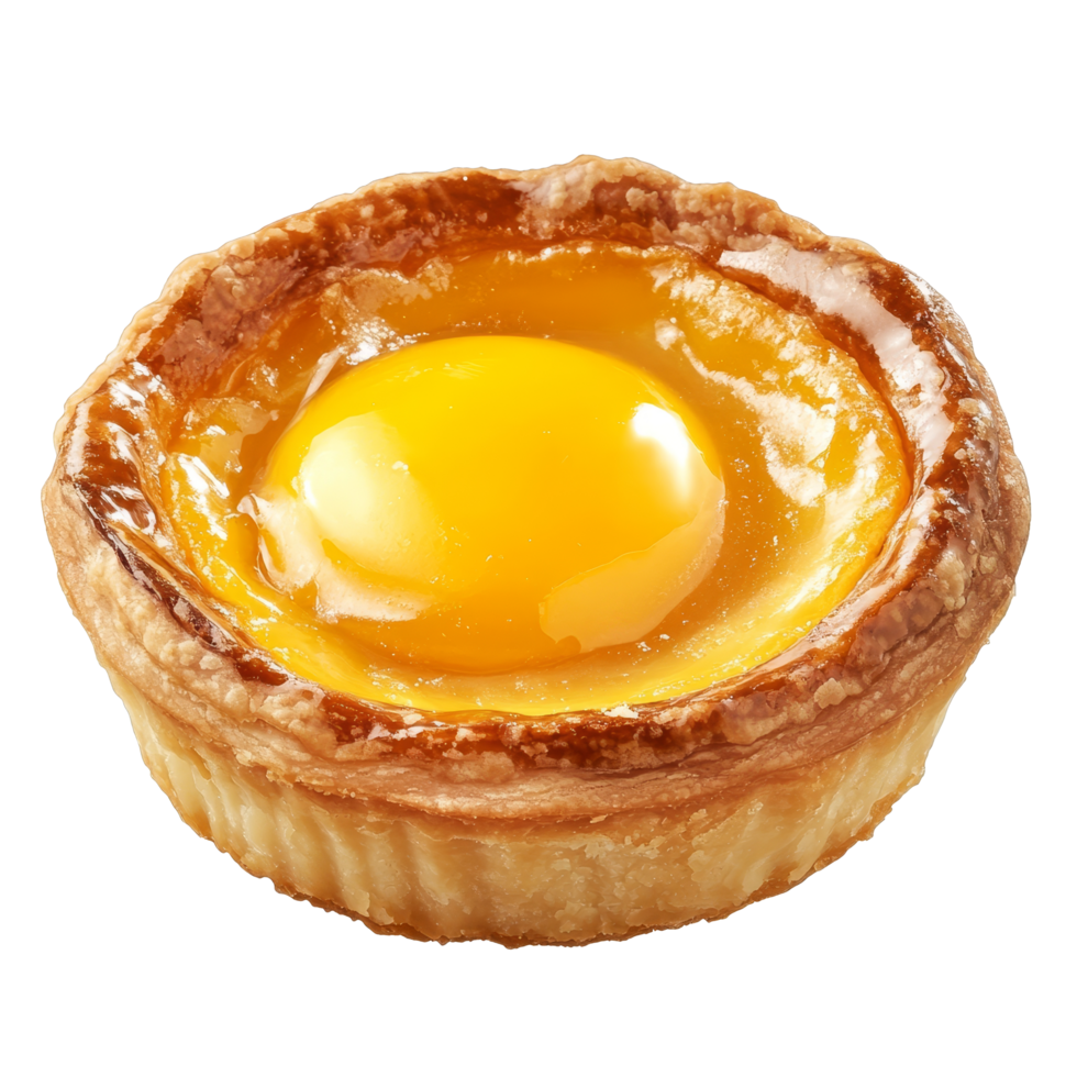 Delicious egg tart with golden filling displayed on a transparent background, inviting tempting indulgence, Pear isolated on trransparent png