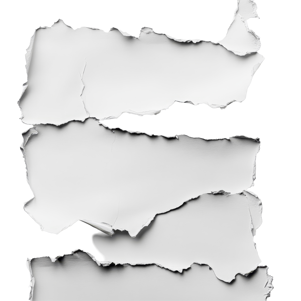 Torn sheet of paper against a plain transparent background showcasing texture and intricate edges for design use, torn sheet paper withtransparent backgroundfile png