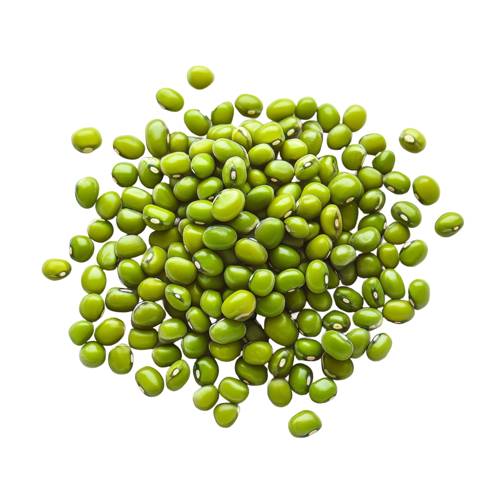 Fresh green mung beans isolated on a transparent background ready for cooking or sprouting in healthy dishes, Green mung beans isolated png