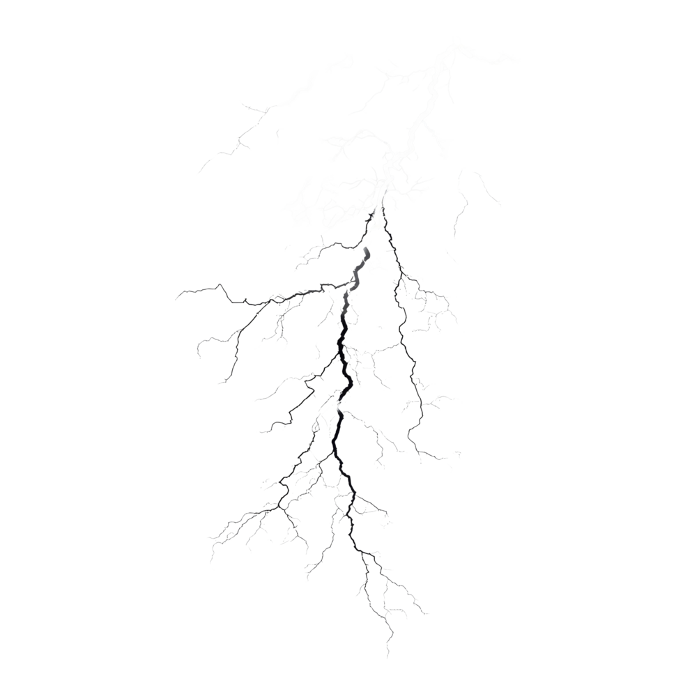 A dramatic bolt of lightning striking through a bright transparent sky on a stormy day, thunder lightning transparent background png