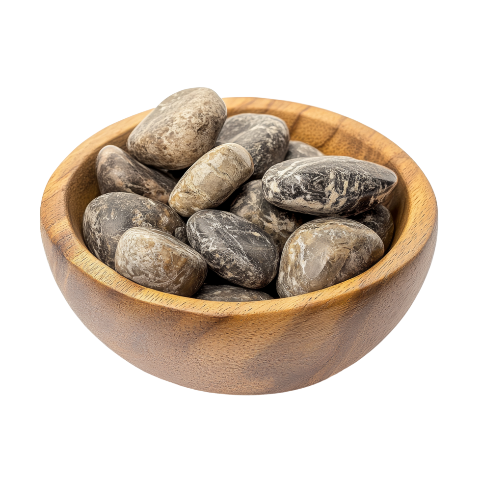 Wooden bowl filled with jobs tears seeds isolated on a transparent background for natural decoration or crafting, Jobs tears in wood bowl isolated on transparent background png