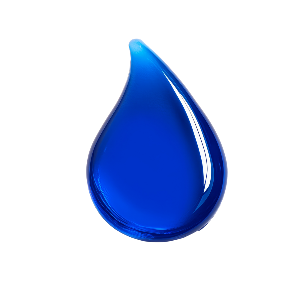Single blue liquid droplet isolated on a transparent background showcasing its glossy surface and unique shape, single blue liquid droplet isolated on transparent background png