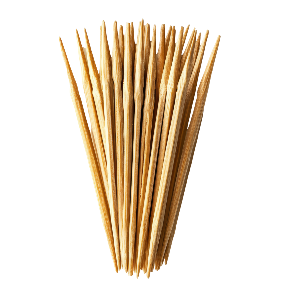 Wooden toothpicks stacked together on a clean transparent background for versatile kitchen use and presentation, Wooden Toothpicks isolated on transparent background png