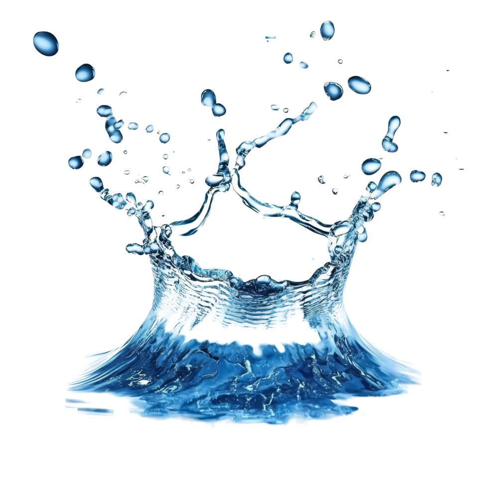 Blue water splashing dynamically against a transparent background showcasing transparent hues, blue water splashing isolated on transparent background png