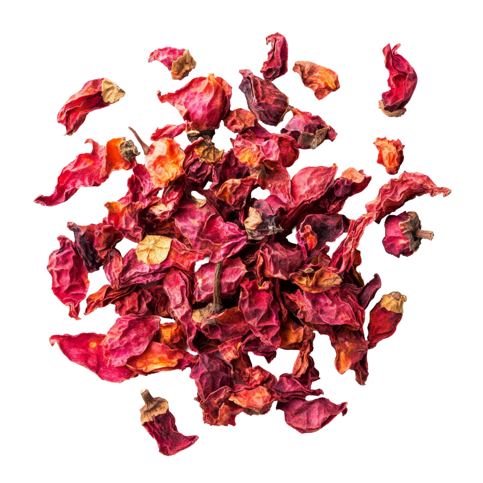Dried pink peppers arranged in a scattered formation on a transparent background showcasing their vibrant color and texture, dried pink peppers isolated on transparent background png