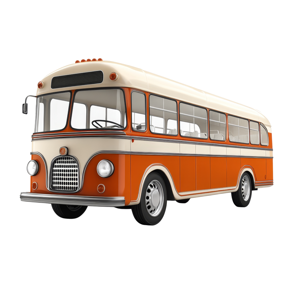 A vintage orange and cream bus stands isolated on a transparent background, showcasing classic design features, bus isolated on transparent png