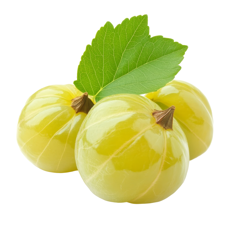 Star gooseberry with fresh green leaf isolated on a clean transparent background for culinary and nutritional uses, star gooseberry with leaf isolated on transparent background png
