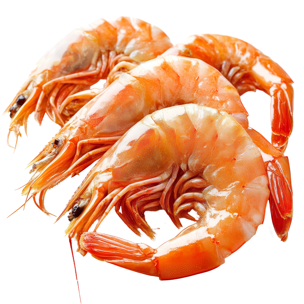 Freshly boiled shrimp arranged on a transparent background for a vibrant culinary display, Boiled shrimp isolated on transparent background png