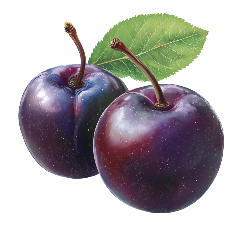 Fresh plums with a vibrant texture and leaves isolated against a transparent background ready for culinary use, lcd monitor isolated on transparent tranparent background png
