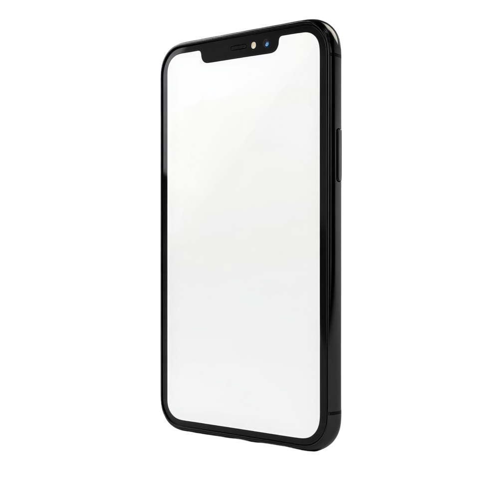Modern smartphone with a blank screen displayed on a transparent background for showcasing purposes, 3d smartphone with blank screen transparent background png