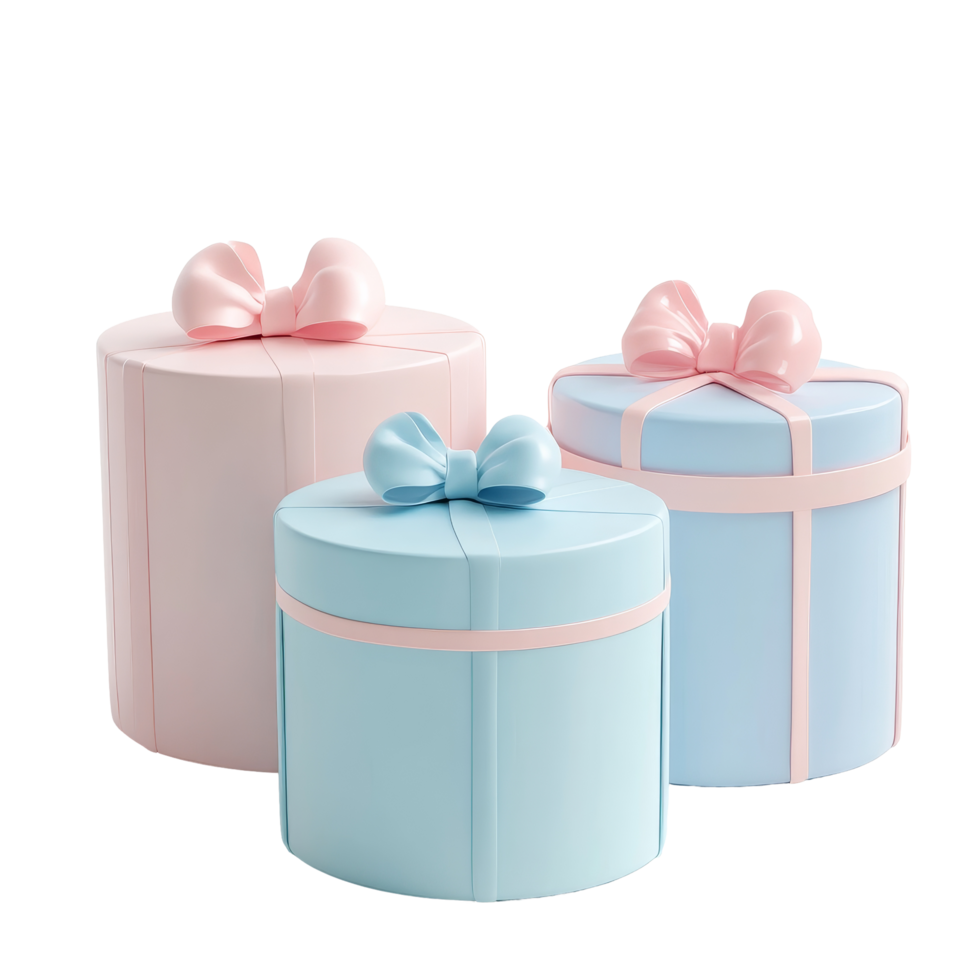 Pastel gift boxes with bows on a transparent background for special occasions and celebrations, Gift boxes 3d render pastel color isolated on transparent background png