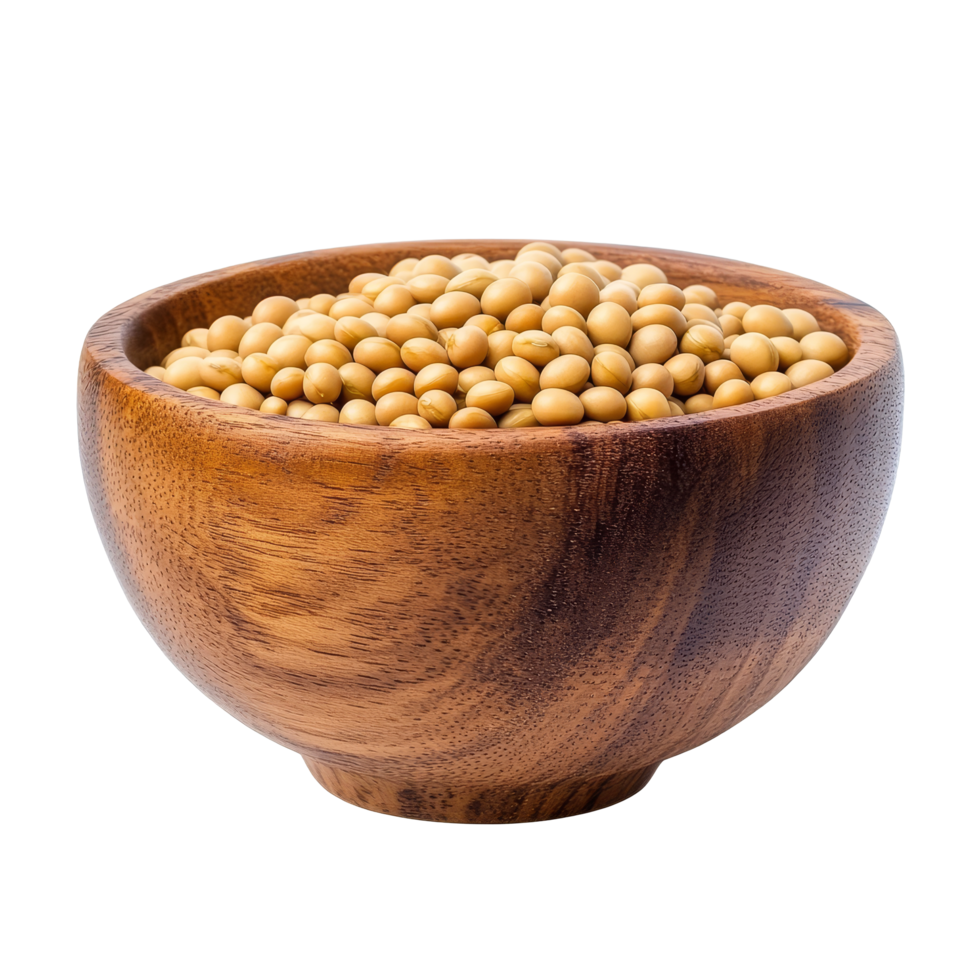 Soybeans in a wooden bowl on a transparent background, perfect for culinary and healthfocused presentations, Soy beans in wood bowl isolated on transparent background png