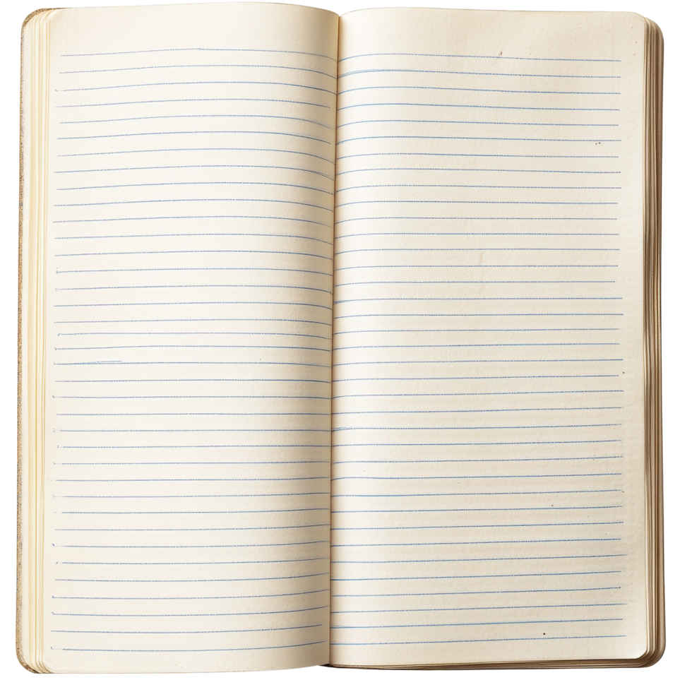 Open notebook paper on a transparent background ready for writing notes or thoughts, Notebook paper on transparent backgroundfile png