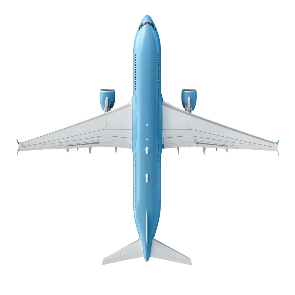 Blue airplane isolated on a clean transparent background, free from distractions, typical airplane isolated on transparent background png