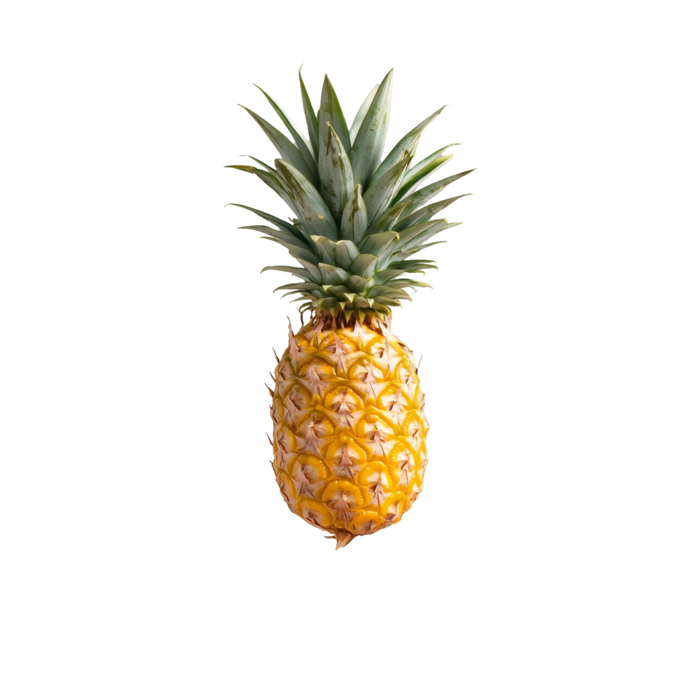 A vibrant pineapple fruit floating against a neutral background in a whimsical display of natures beauty, Flying pineapple fruit png