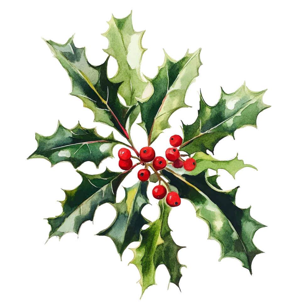 Holly leaves and red berries arranged on a simple transparent background, perfect for festive seasonal decorations, holly on transparent background png