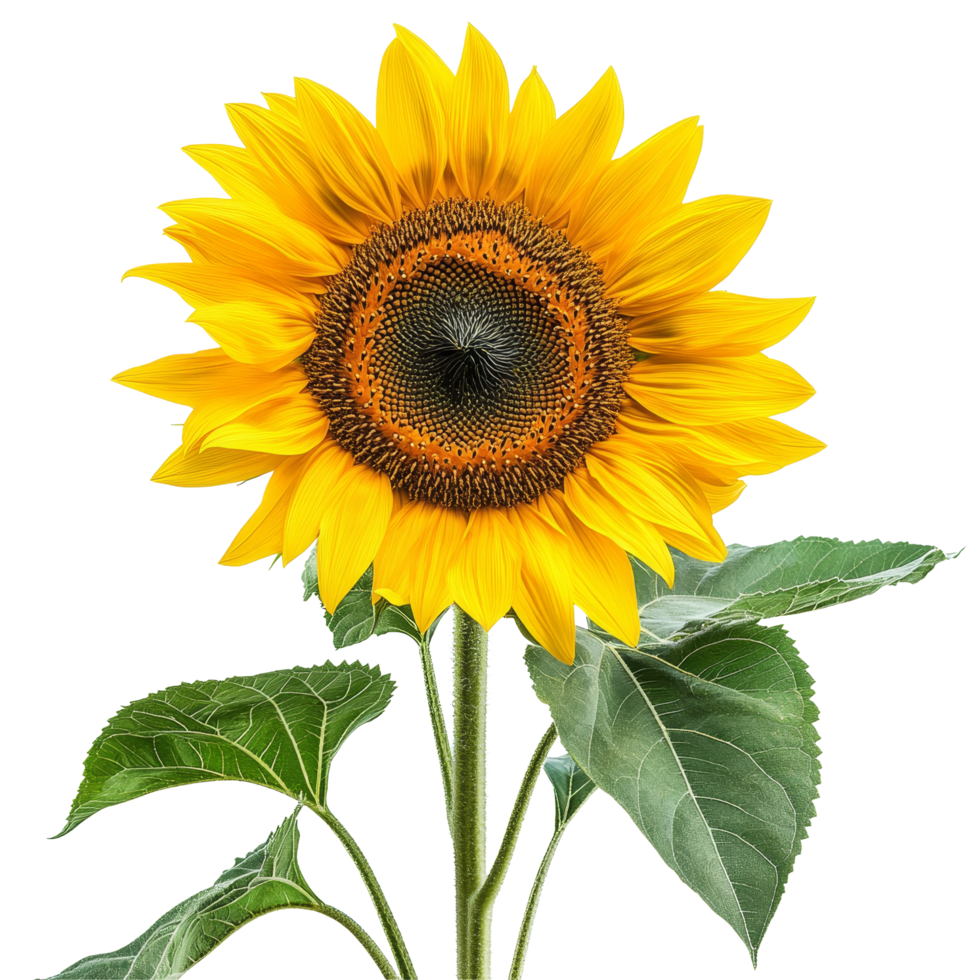 Beautiful sunflower standing tall with vibrant yellow petals against a clean transparent background, sunflower isolated on transparent background png