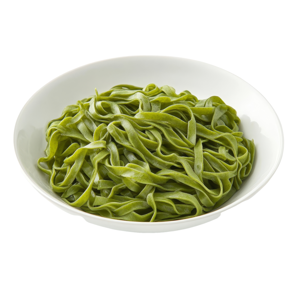 Dried organic green noodles displayed in a transparent bowl on a bright transparent surface for culinary inspiration, Dried organic green noodles in transparent plate on transparent background png
