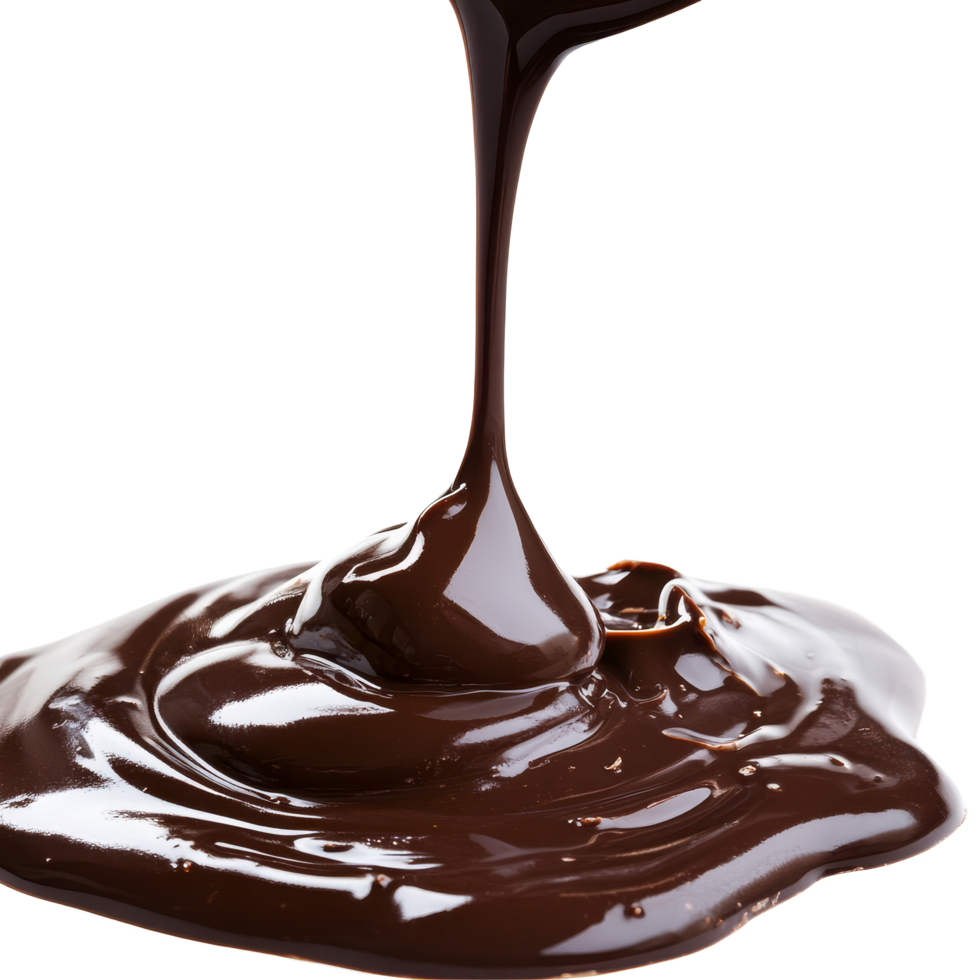 Smooth velvety chocolate pouring and dripping isolated on a transparent background, Velvety Chocolate Pour and Drip isolated on transparent background png