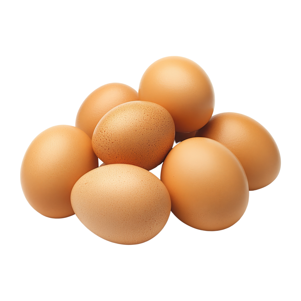 A cluster of fresh brown eggs on a clean transparent background, highlighting their natural texture and color variations, eggs on transparent background png