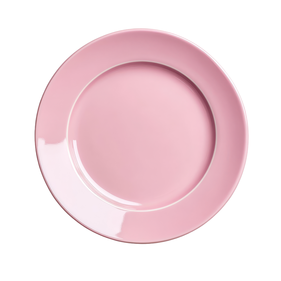 A pastel pink empty plate on a clean transparent surface, perfect for serving food or showcasing tableware designs, pink empty plate on transparent background png
