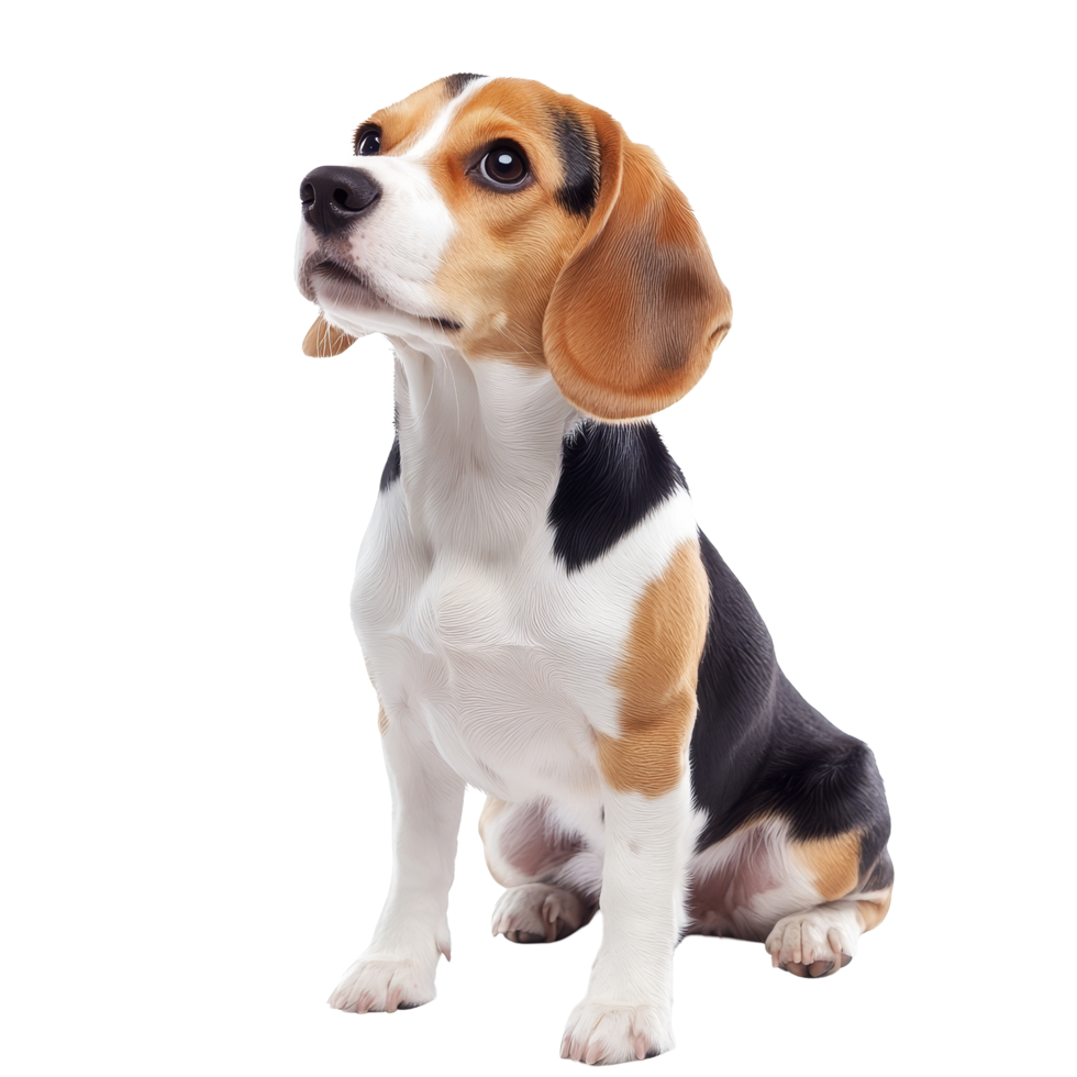 Adorable beagle dog sitting quietly against a transparent background with transparent lighting, Adorable Beagle Dog with transparent background png