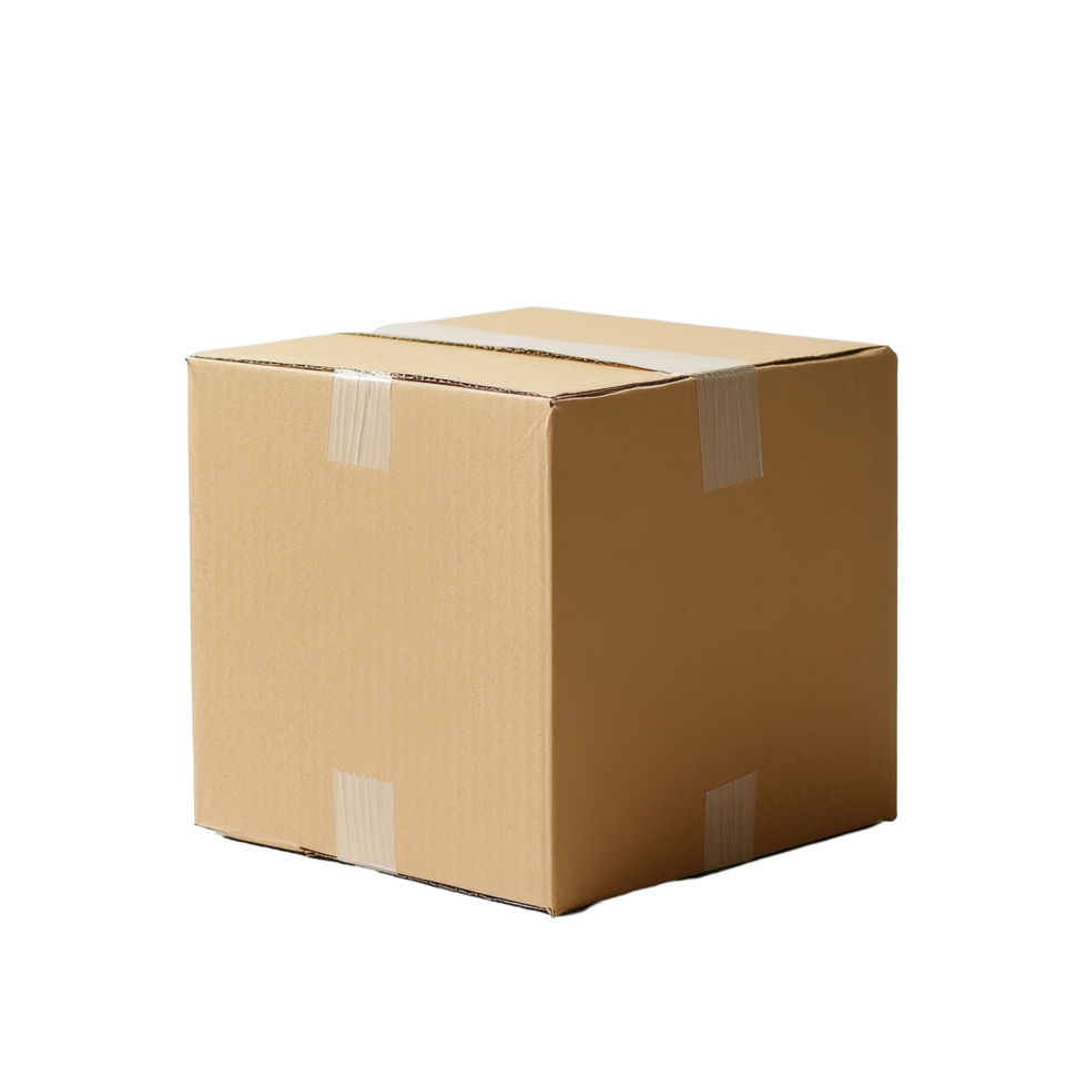 A simple corrugated box stands on a transparent background, showcasing its unadorned design and functional purpose in packaging and shipping, Corrugated Box on transparent background png