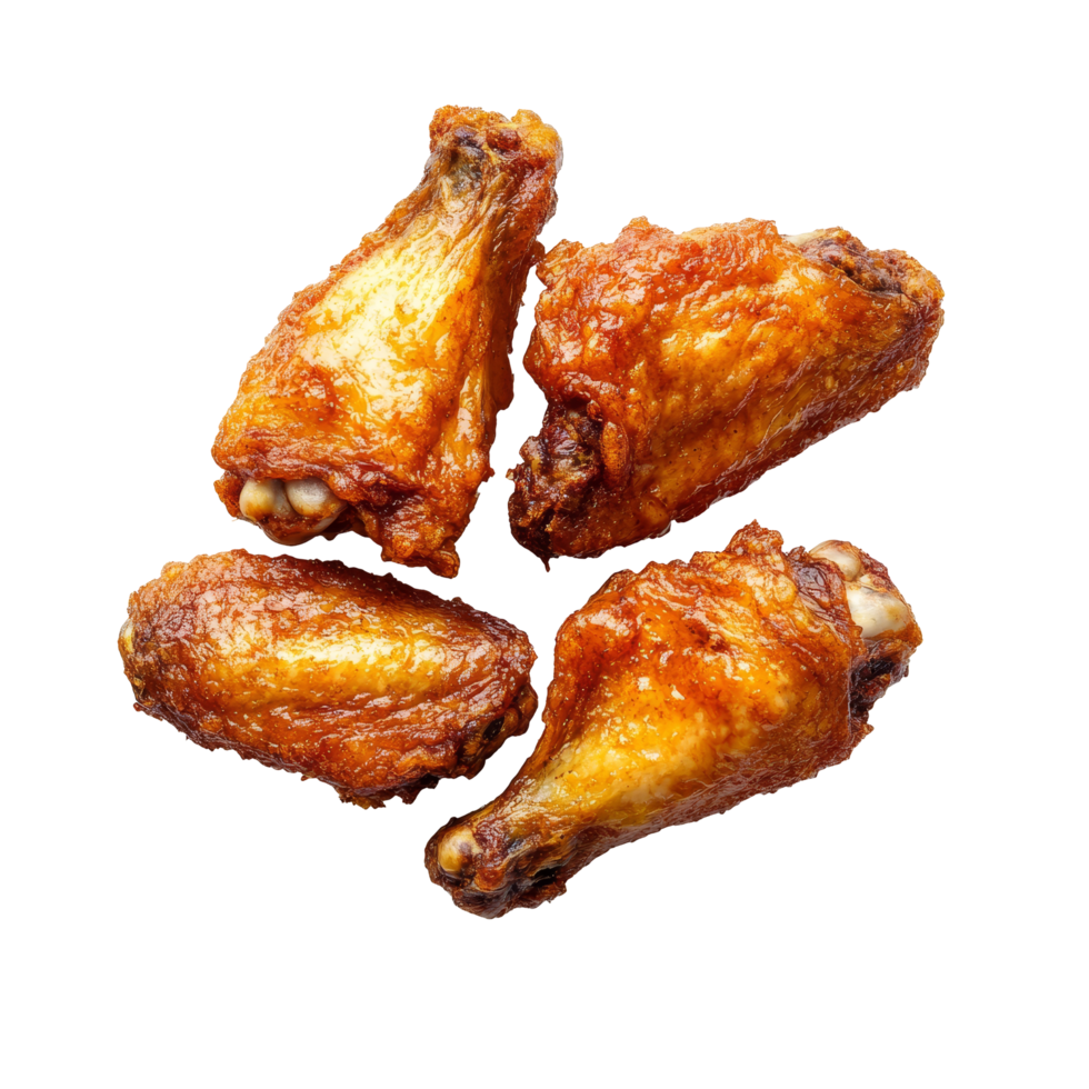 Crispy fried chicken wings on a clean transparent background showcasing goldenbrown deliciousness, fried chicken wings on transparent background png