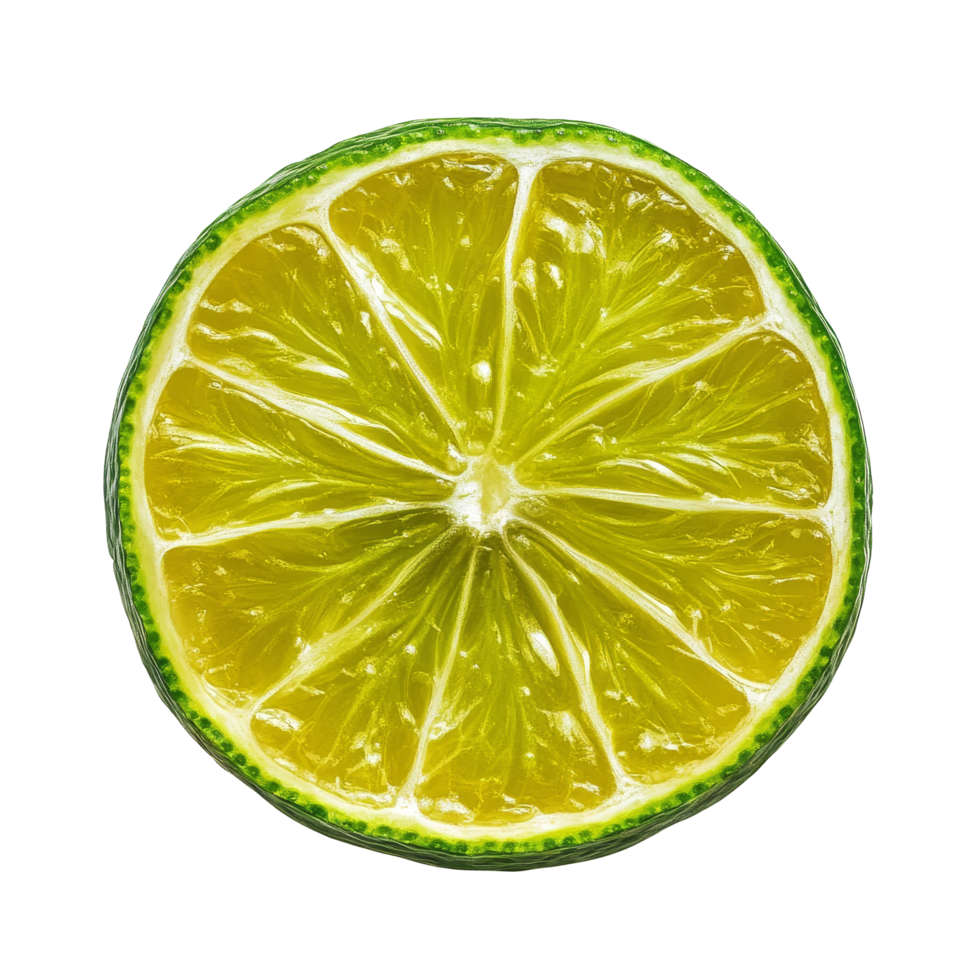Freshly sliced lime isolated on a transparent background, showcasing vibrant texture and juicy segments, slice lime isolated on transparent background png