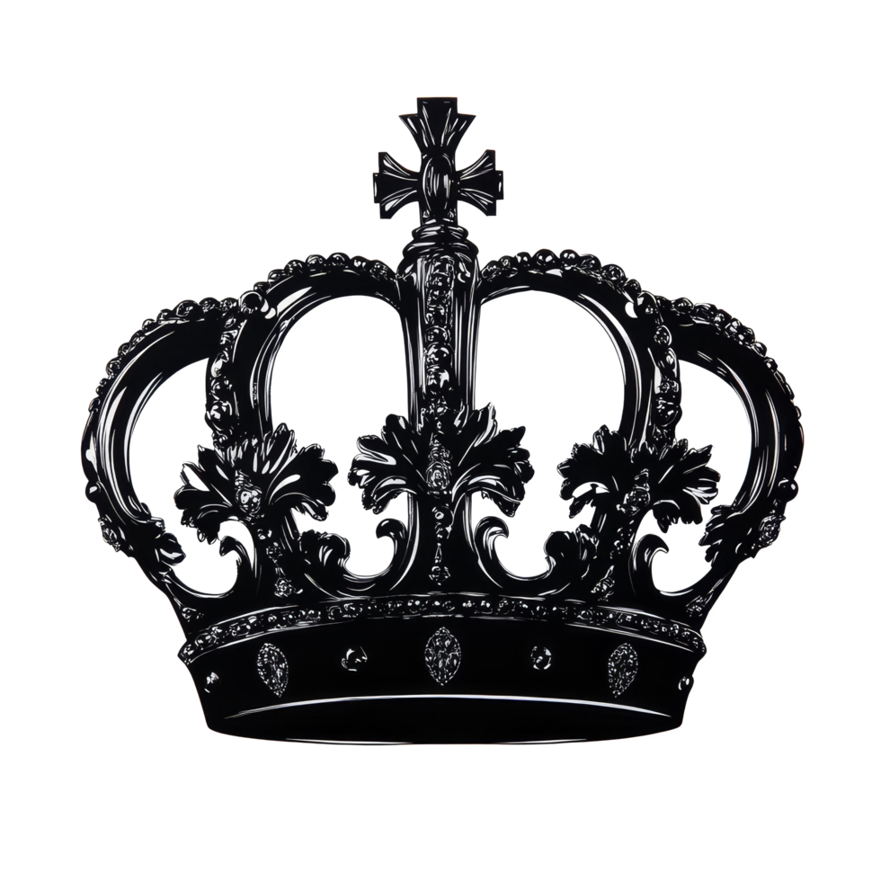 Elegant silhouette of a kings crown against a clean transparent background, showcasing intricate design and royal symbolism, kings crown silhouette on transparent background png