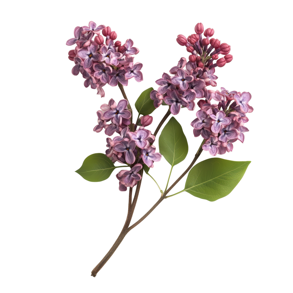 Lilac flowers with rich purple blooms and lush green leaves isolated on a transparent background for a fresh spring feel, lilac flowers isolated on transparent background png