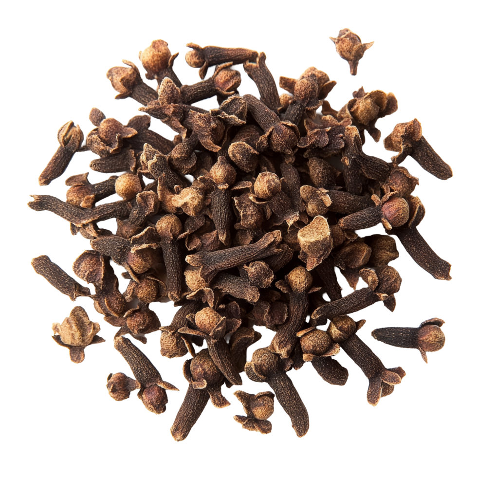 Whole spice cloves arranged on a clean transparent background showcasing their unique shape and texture for culinary use, Spice cloves on transparent background png