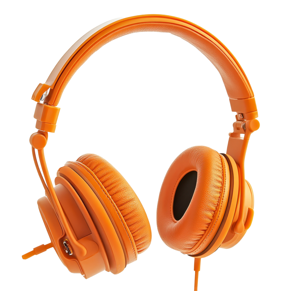Stylish orange headphones displayed on a clean transparent background for modern audio enthusiasts, Orange headphone product photo isolated on transparent background png