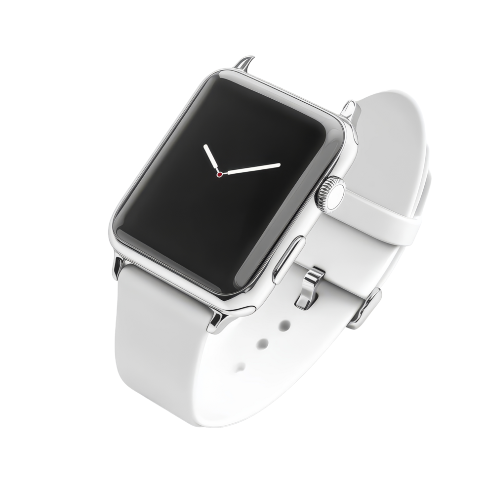 Modern wrist smartwatch mockup featuring a sleek transparent strap on a minimalist background, wrist smart watch mockup with black strap, file of isolated object with shadow on transparent background png