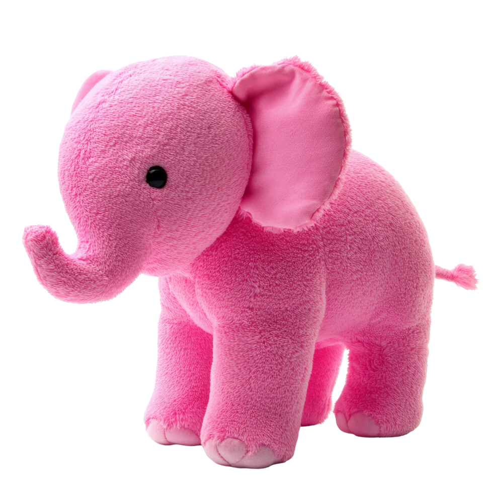 Cute pink elephant stuffed animal standing isolated on a transparent background for delightful decor or gift ideas, pink elephant stuffed animal isolated on transparent background png