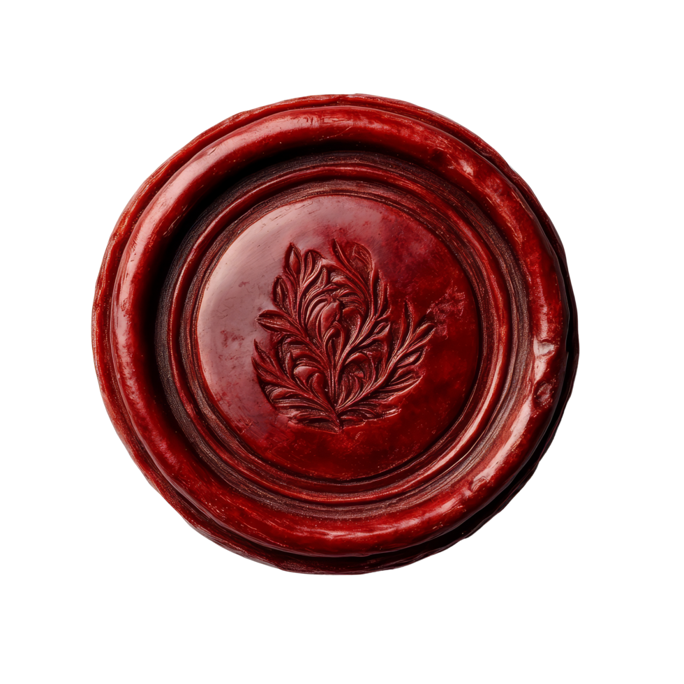 A detailed wax seal featuring an intricate leaf design for authentic correspondence and decorative purposes, Wax seal isolated Stock Illustration png