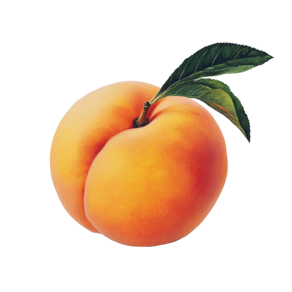 Fresh peach with green leaf on a transparent background showcasing its vibrant color and natural beauty, Striped Beach Bags on transparent background png