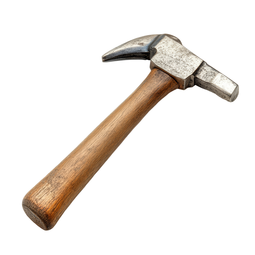 Claw hammer resting on a transparent surface, showcasing the tools design and craftsmanship, ideal for various construction and DIY projects, Claw hammer isolated png